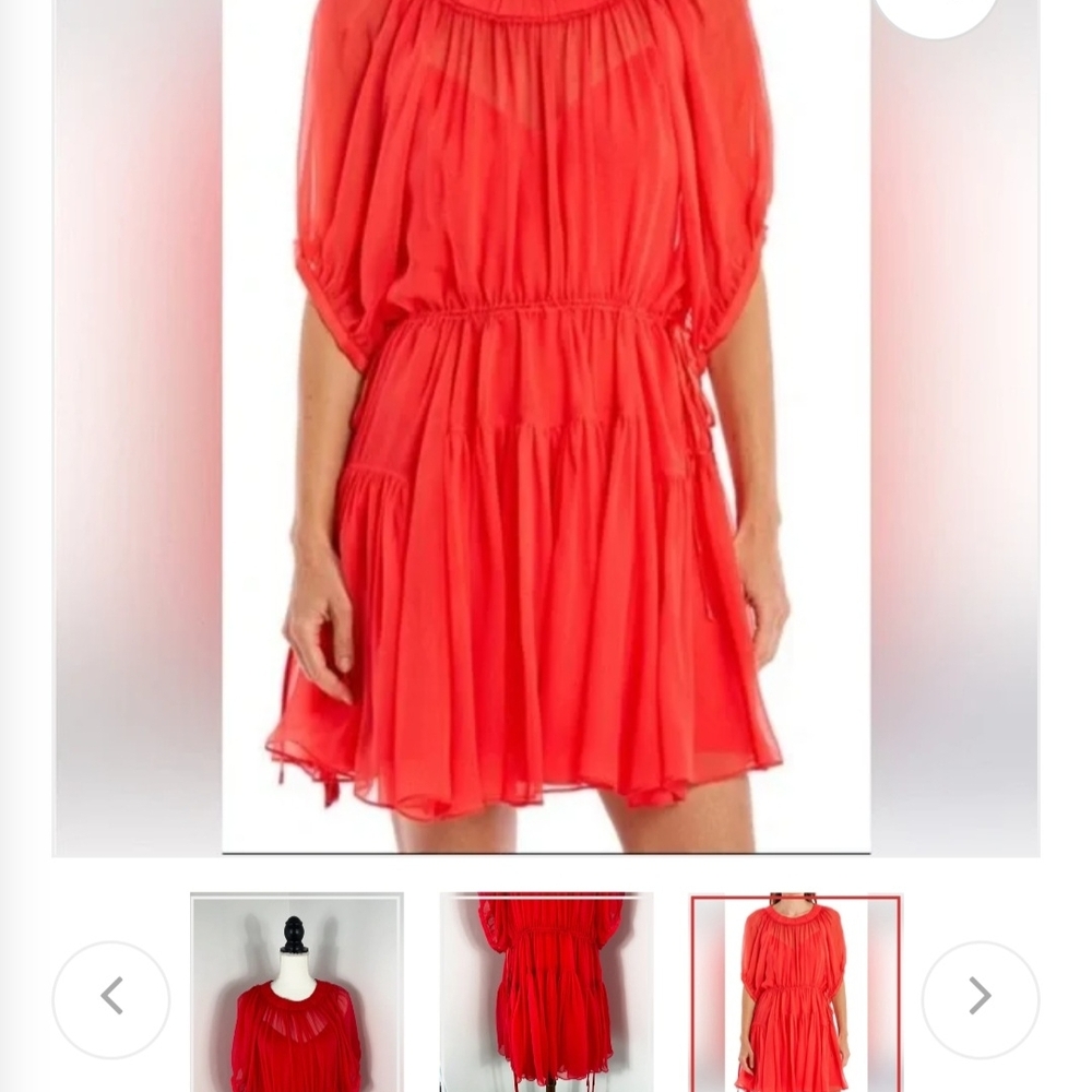 La Ligne Bold Coral Mini Dress Size S/M Drawstring Waist.flirty Flowy